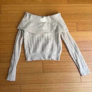 Beige off the shoulder pointelle knit top